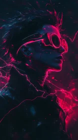 Neon storm rider in electrified cyberpunk profile portrait.