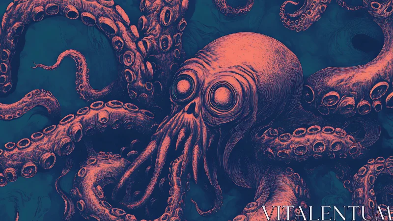 Glow-eyed abyssal cephalopod wrapped in neon nightmares.