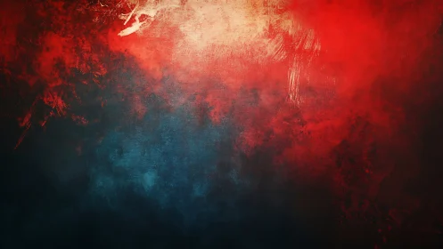 Textured red and teal abstract gradient with painterly scrapes