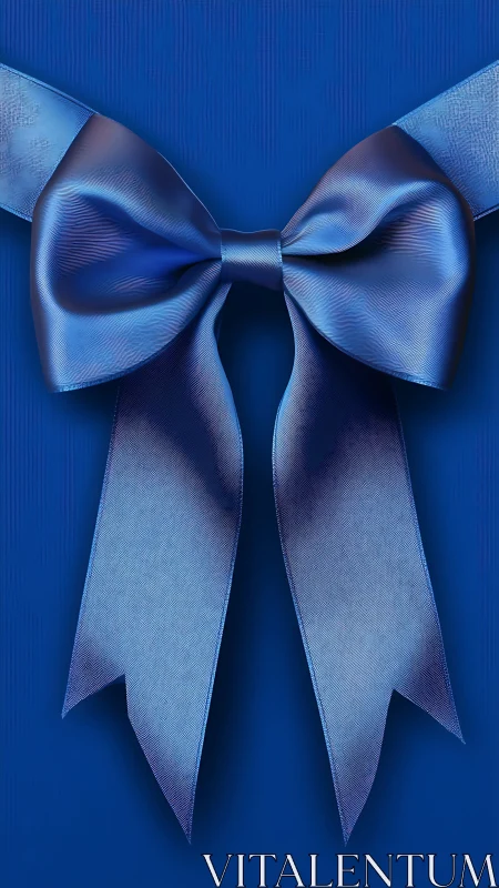 Blue Silk Bow on Deep Blue Textured Background.