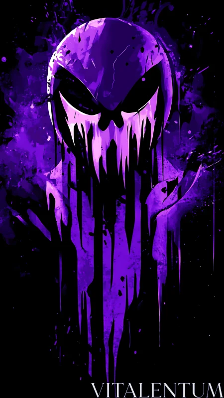 Purple spectral skull drips downward over black void