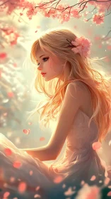 Blossom-kissed girl drifting through soft spring daydreams.
