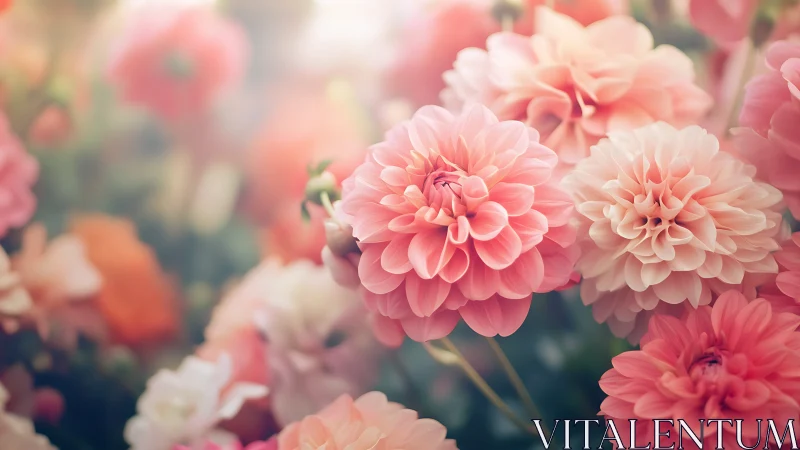 Blooming Dahlias in Shades of Pink and Cream.