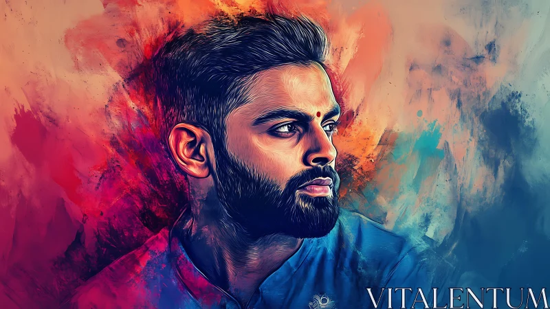 Vivid digital portrait captures a contemplative, fiery gaze