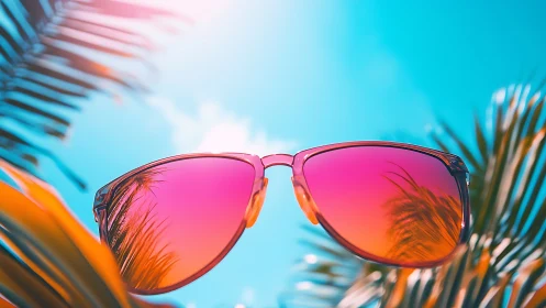 Chromatic gradient sunglasses isolate palm reflections sharply