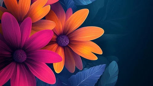 Vibrant Digital Daisies with Contrast Color Petals.