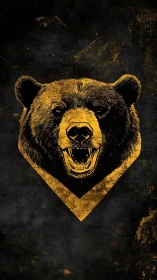 Golden bear head emblem on distressed dark background.