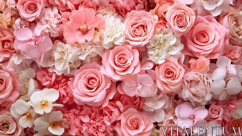 A Lush Garden of Pink Roses and Blooming Florals.