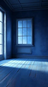 Blue sunlit room captures quiet, contemplative morning light.