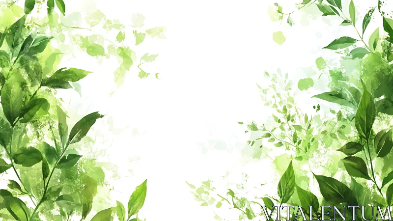 Lush watercolor foliage framing a bright white space.