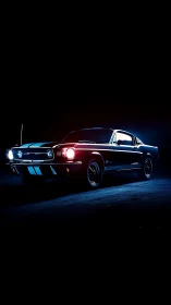 Photorealistic low-key studio portrait of classic muscle car.