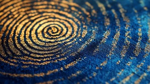 Gold spiral texture pattern on deep blue abstract surface.