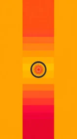 Radiant geometric sunburst glows within bold orange bands