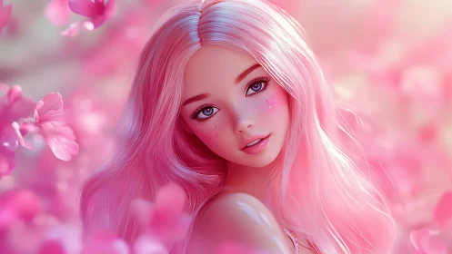 Pastel pink-haired portrait rendered in soft-focus digital art