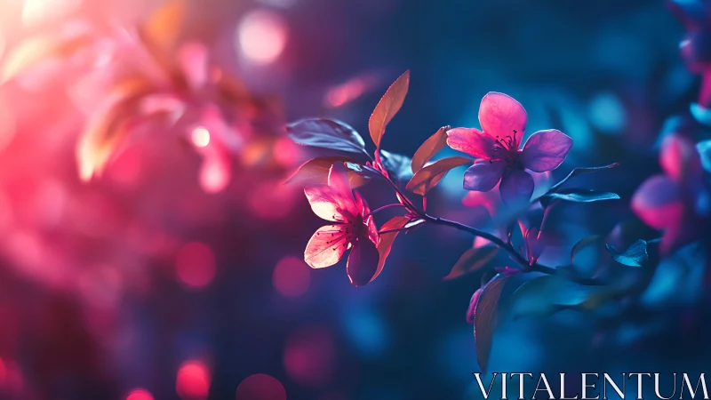 Luminous Blossoms Emerge Through Chromatic Bokeh and Neon Lighting