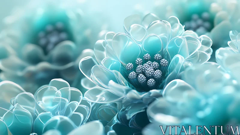 Crystalline Flower Cluster with Translucent Petals and Geometric Stamen