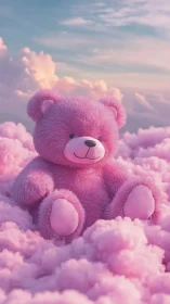 Volumetric pink plush bear rendered in cloudlike cotton strata.