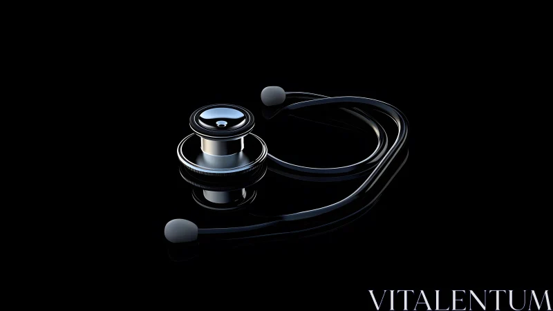 Shiny Stethoscope on Black Background in Modern Minimalist Style.
