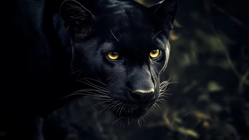 Black Panther Portrait with Luminous Golden Eyes