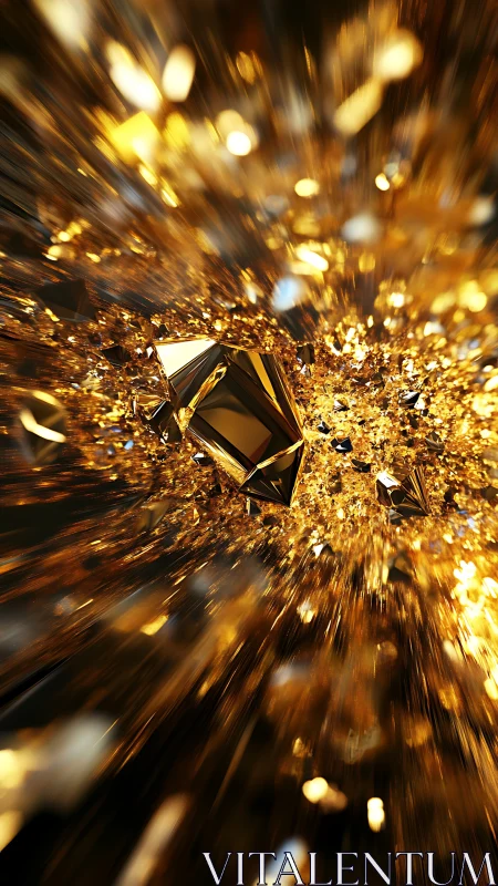Golden crystal shards explode through radiant motion blur