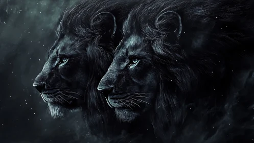 Majestic Twin Lions in Contemplative Stillness.