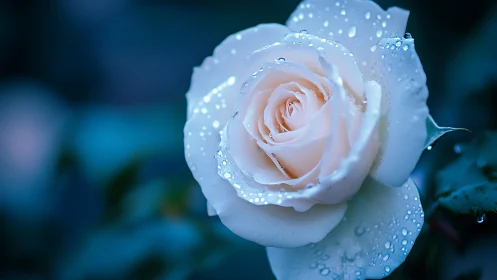 Pearl-Touched Rose Blooms Against Midnight Depths