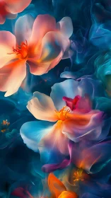 Luminous Gradient Flowers in Deep Blue Space.