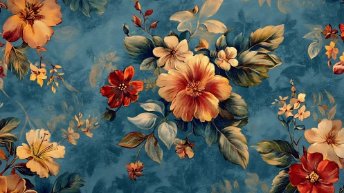 Vintage Floral Garden Dance on Teal Canvas