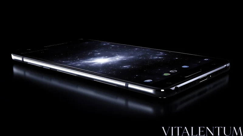 Edge-lit smartphone displaying galactic OLED interface horizon.