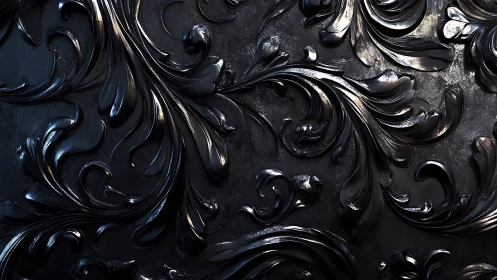 Glossy black baroque flourishes sculpt shimmering shadows.