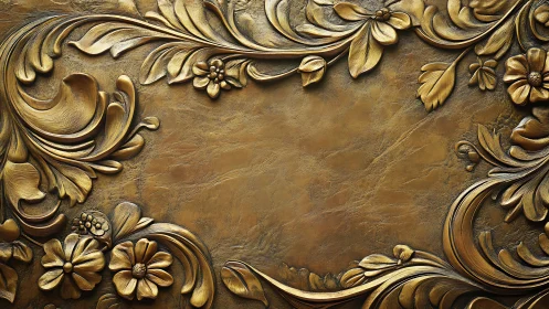 Ornate gold floral relief frames textured bronze surface.