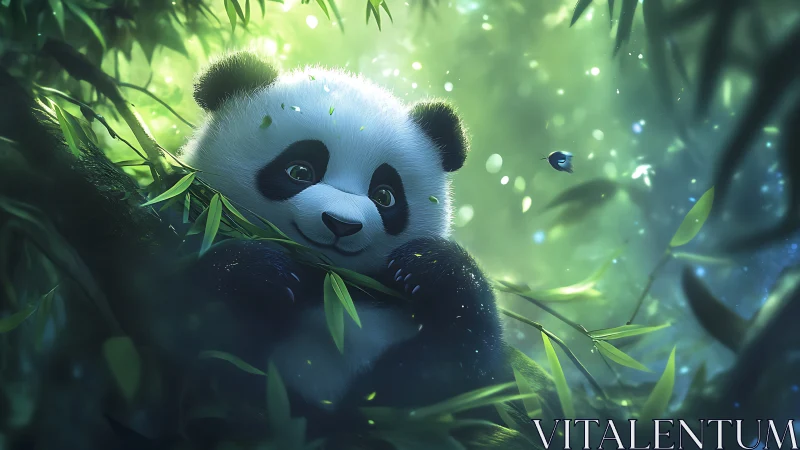 Soft-lit stylized panda rendered with depth-of-field and volumetric glow