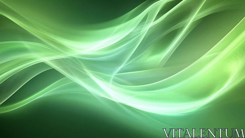 Luminous green light waves curve across deep gradient field