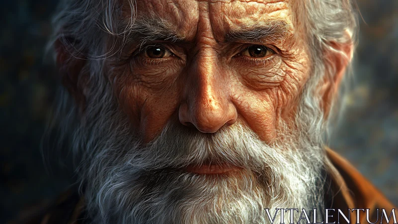 Elderly man’s wise gaze emerges from rich painterly shadows