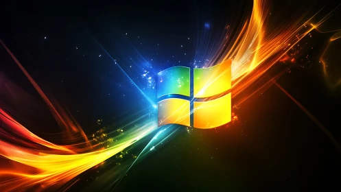Windows style four-panel logo glows amid abstract light