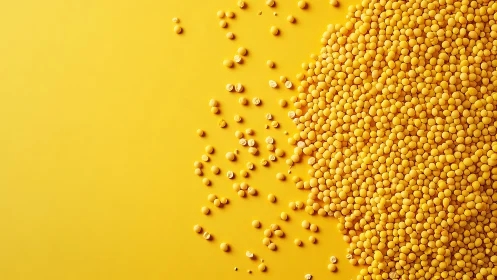 Golden yellow peas scatter across a minimalist surface.