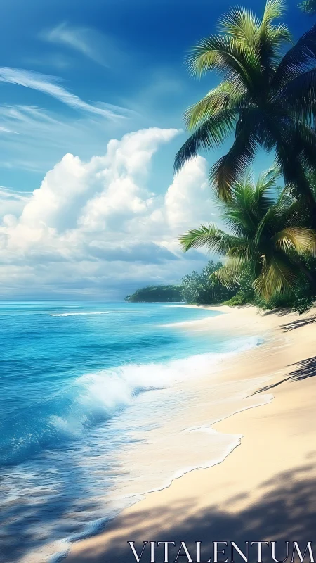 Tropical Paradise Beach with Palm Trees and Azure Waters