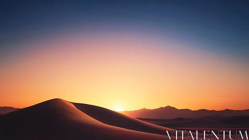 Soft sunrise unfolds over tranquil desert dunes in silence