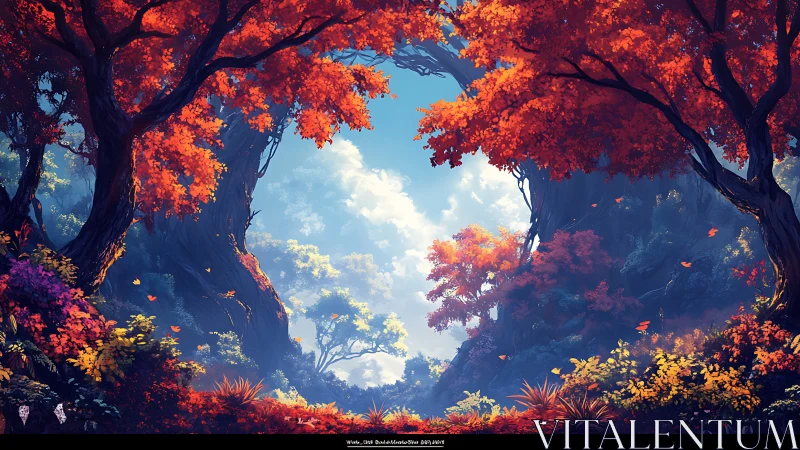Autumn Forest Canopy: Digital Landscape with Radiant Foliage.