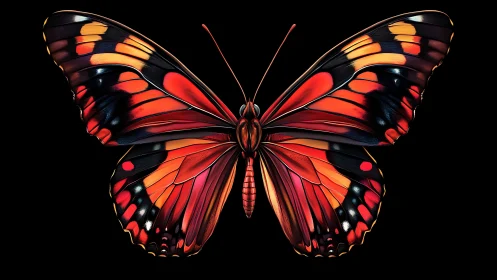 Red and orange digital butterfly with detailed wings.