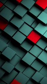 Geometric teal and red 3D cubes in staggered grid pattern.