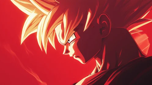 Intense anime warrior profile rendered in high-contrast red light