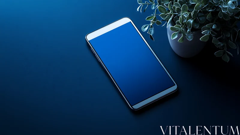 Premium Smartphone with Edge-to-Edge Display on Gradient Deep Blue Surface.