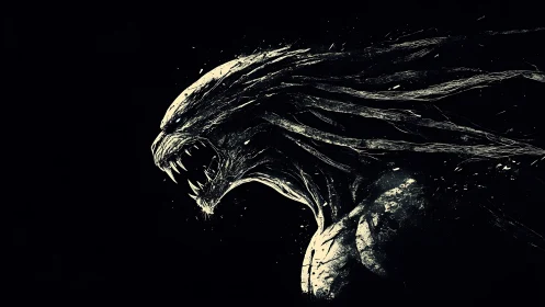 Snarling shadow beast erupts from darkness in stark contrast