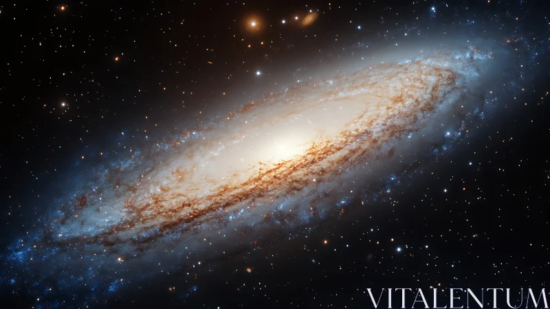 Gentle spiral galaxy glowing softly in the quiet night sky.