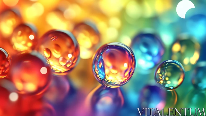 Glowing rainbow glass orbs sparkling in soft dreamy light.