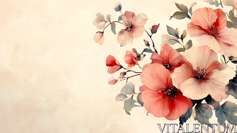 Blush Blooms Cascade: Watercolor Petals Dance Against Cream