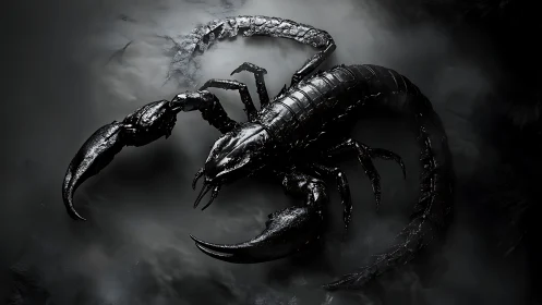 Obsidianshell scorpion render in monochrome volumetric fog.