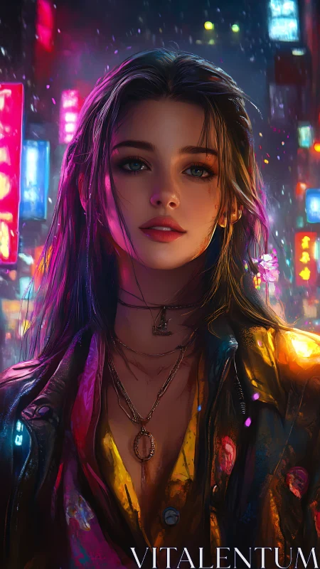 Neon-lit city portrait captures a confident woman at night