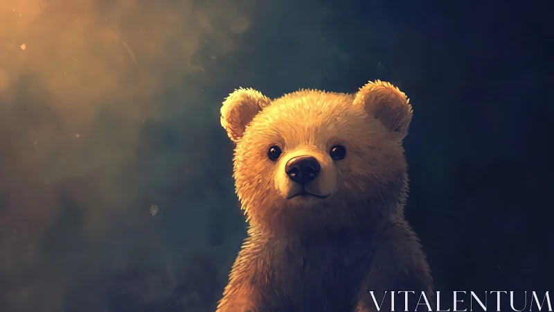 Golden light gently illuminates an inquisitive bear cub
